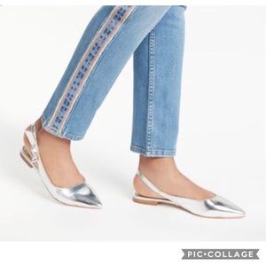 Boden Metallic Silver Pointed Slingback Flats
